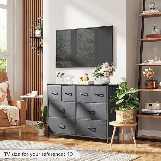 WLIVE Dresser for Bedroom with 8 Drawers, Wide Fabric Dresser for Storage and Organization, Chest of Drawers, Dressers for Living Room, Closet, Hallway, Dark Grey