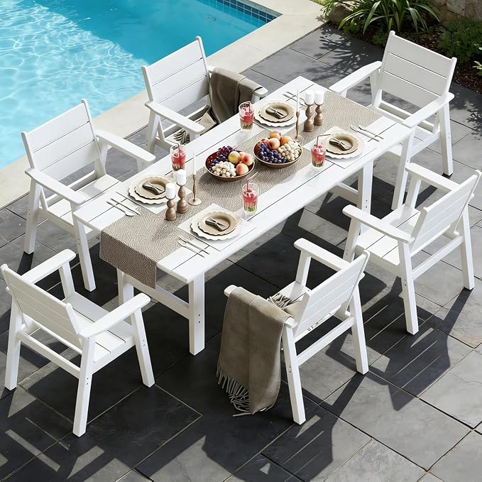 Outdoor Dining Set,5-Piece Patio Table and Chairs Set for 4, HDPE Outdoor Dining Table and Chairs with Umbrella Hole, All-Weather Patio Dining Furniture Set,White