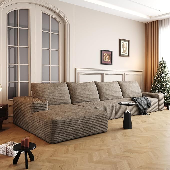 AUGOP 136" Sectional Couches for Living Room Modern Modular Sofa with L-Shape Couchs Upholstered Boneless Couch Deep Seat Sectional Couch with Chaise (Camel, 136" Left Facing Chaise+3Seaters)