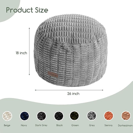 HIGOGOGO Pouf Ottoman Stuffed Round Modern Foam Filled Foot Rest Poufs for Living Room Chair Decorative 26 X 18 Inches Boho Relax Stool for Wedding Christmas Party, Light Grey