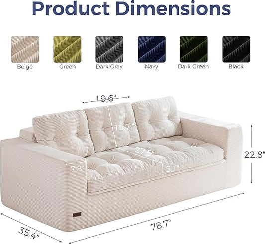 MAXYOYO 79" Loveseat Sofa Couch for Small Spaces, Upholstered Boneless Cloud Couch for Apartment Bedroom, 3-Seater Love Seat Floor Modern Sofa with Pillows, No Assembly Required, Beige