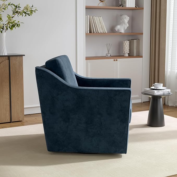 Swivel Accent Chair, 360° Swivel Upholstered Club Armchairs for Living Room, Comfy Single Sofa Reading Chair with Deep Seat, Metal Swivel Base, Chenille Fabric, Navy
