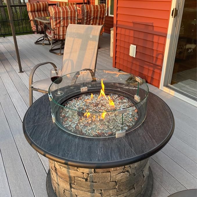 Fire Pit Wind Guard, 17" Glass Wind Guard for Fire Pit Round Table, Made of Clear Tempered Glass, Set with Assembly Instructions