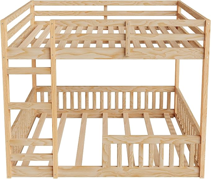 RUNNA Full Over Full Bunk Bed with Ladder, Guardrails,Natural | Full over full bunk bed with ladder,guardrails,solid wood,no box spring needed,bedrooms,guest rooms,dormitories, natural