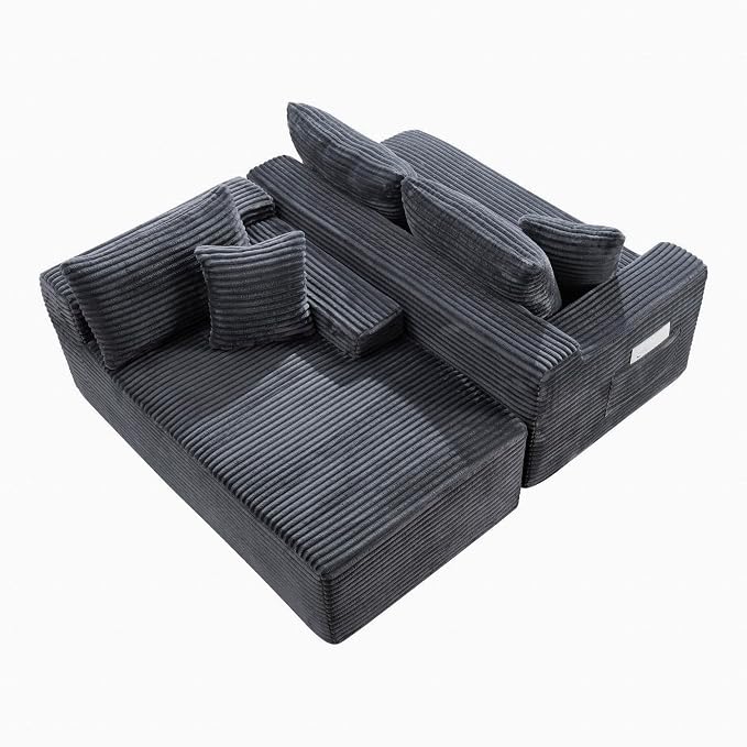 106-Inch Oversized U-Shaped Right Facing Corner Compressed Sofa Modular Boneless Cloud Sectional Sofa Floor Foam Couch W/Chaise & Ottoman, Corduroy Corner Boneless Cloud Couch