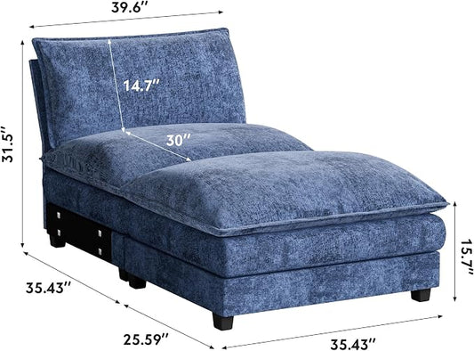 Homall Modular Sectional Sofa, Sofa Couch with Reversible Ottoman, DIY Combination Chenille Deep Seat Cloud Couch for Living Room, Apartment (Dark Blue, 1-Seat & 1-Ottoman)