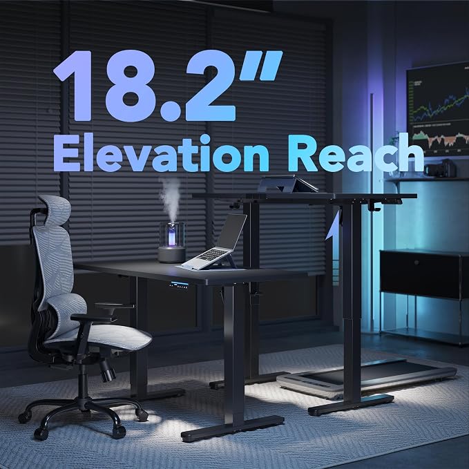 HUANUO One-Piece AI-Powered Electric Standing Desk, Smart APP, Work with Alexa & Google, Adjustable Height, 3 Memory Settings, Sedentary Reminder, Ergonomic Sit-Stand Desk, 48-inch, Black