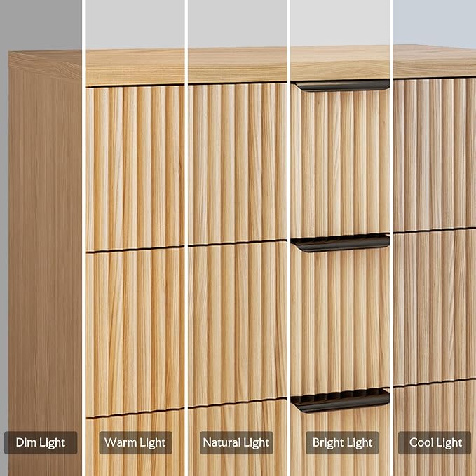 25.6" W Fluted Nightstand with 3 Drawer Dresser, Modern Wood Night Stands Bedside Table for Bedroom King/Queen Bed, End Table with Robot-Friendly Legs for Living Room,Entry (3 Drawers-1pcs-Natural)