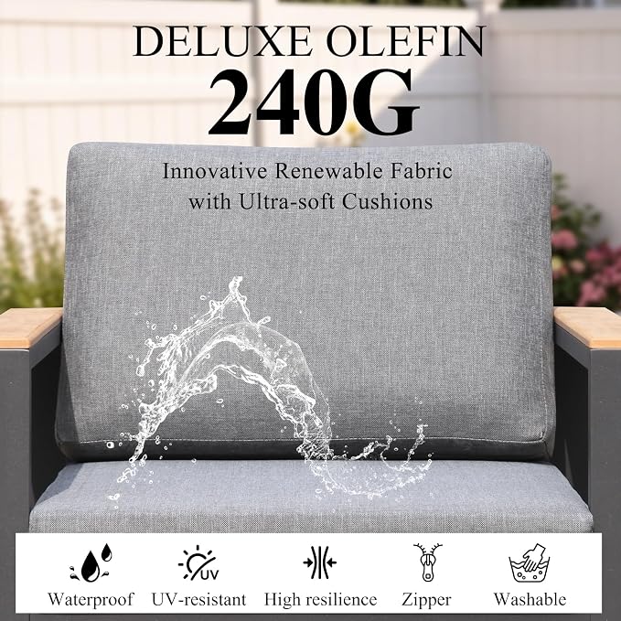 2 PCS Single Seat Aluminum Patio Chairs, Outdoor Furniture with 1.5mm Thick Powder-Coated Frame, Water Repellent Removable Cushions, Lightweight Single Chairs for Balcony Porch Backyard