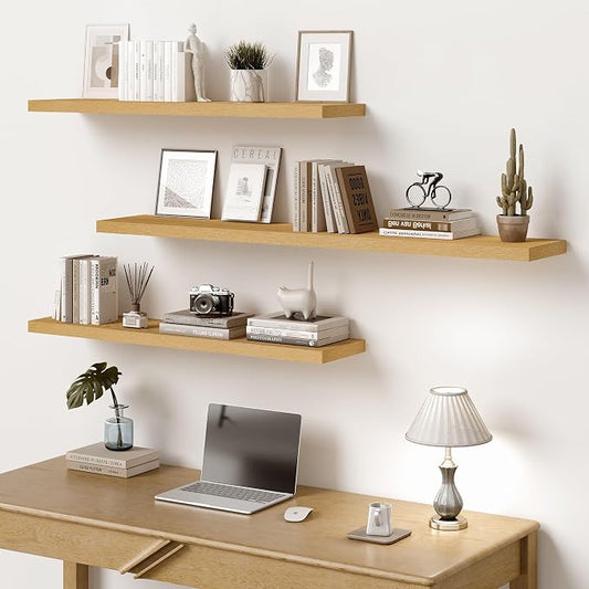 Vivelove 10" Deep Floating Shelves with Invisible Brackets, 30" Wall Shelves for Bathroom Bedroom Kitchen Living Room Laundry Room, Modern Rustic Shelves for Home Decor, 30"x10.2"x1.5", Set of 2, Oak