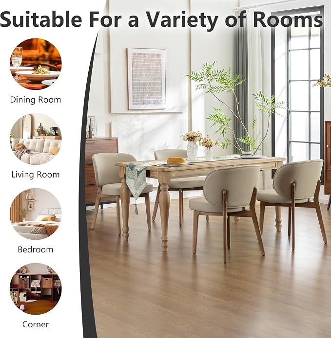 YOUNIKE Single Dining Chair Modern Kitchen Dining Room Chair Khaki | Faux Leather Upholstered Armless Side Accent Chair with Back 20.1" Wide Padded Seat Wooden Legs for Living Room Bedroom