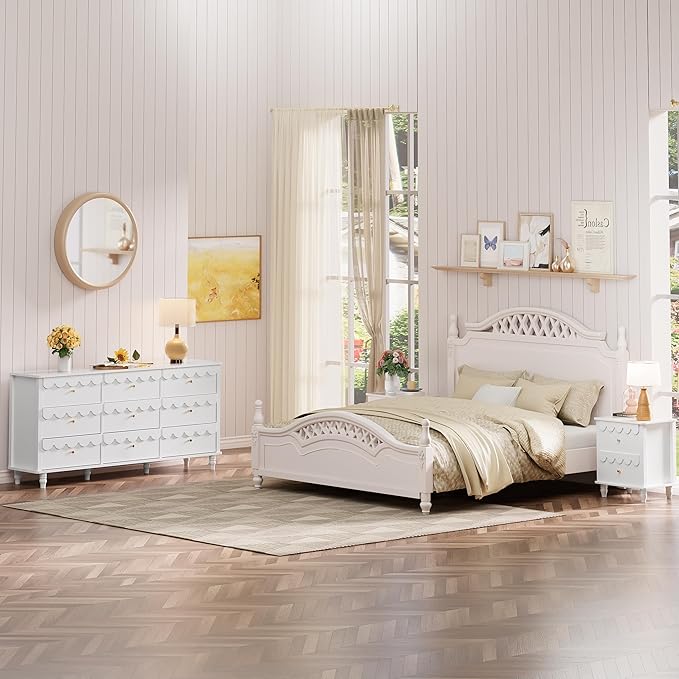 Anbuy Bedroom Sets 3 PCS Scalloped White