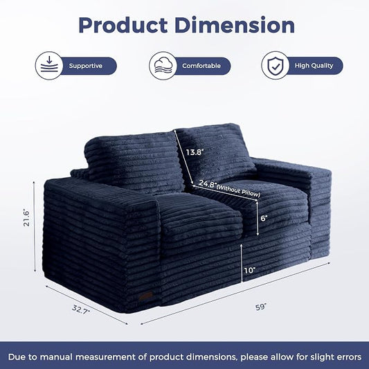 MAXYOYO Boneless Loveseat Sofa Couch for Adults, Floor Bean Bag Couch Sofa | Faux Fur Sofa with Armrests and Back Support, Plush Foam Filled Lounge Couch, Cozy Bean Bag Couch for Living Room, Apartment