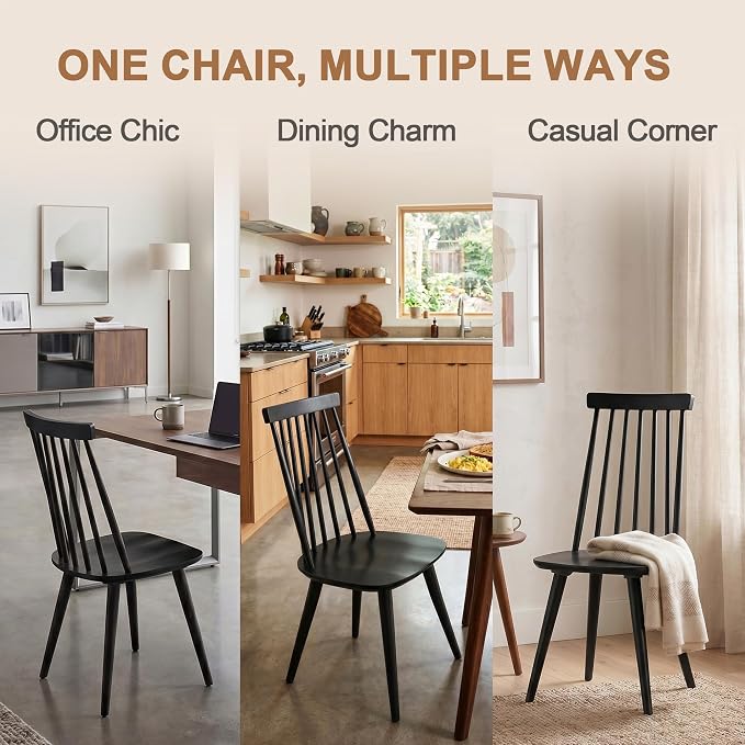 DUHOME Dining Chairs Set of 4 Wood Dining Room Chair Black Spindle Side Kitchen Room Country Farmhouse Chairs Black