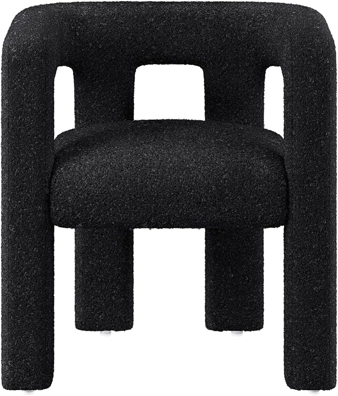 BELLEZE Modern Boucle Barrel Dining Chair Set of 2, Upholstered Linen Kitchen Boucle Armchair with Sidearms and Back, for Dining Room Living Room- Black