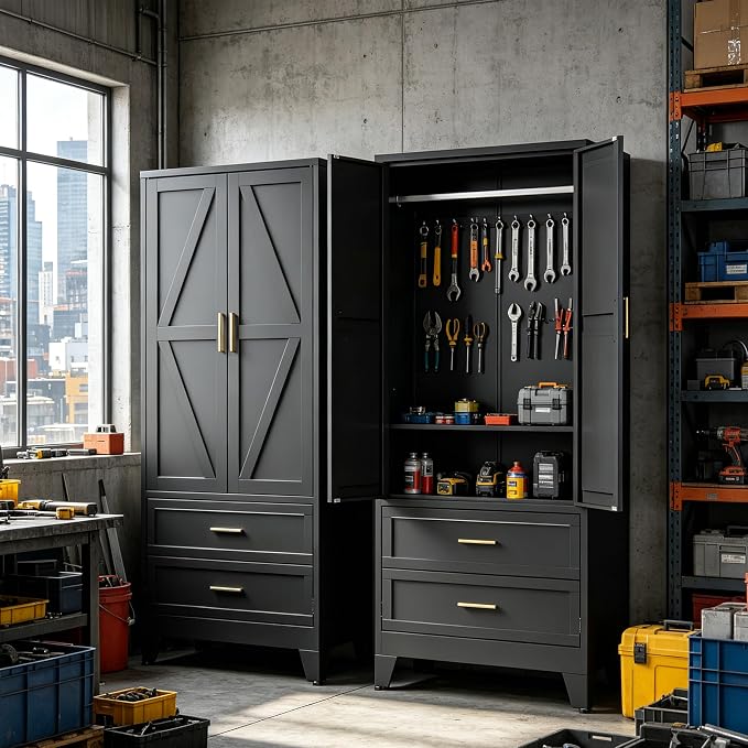 71" H Black Armoire Wardrobe Closet with Drawers,Metal Wardrobe Closet with Doors and Shelves,Tall Wardrobe Closet for Bedroom