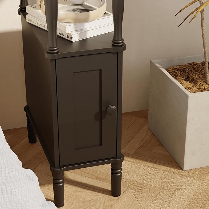 Veegle Narrow Nightstand,Skinny End Side Table (Black) | Mid-Century Modern Night stand with Storage,bedside table for Bedroom and Living Room