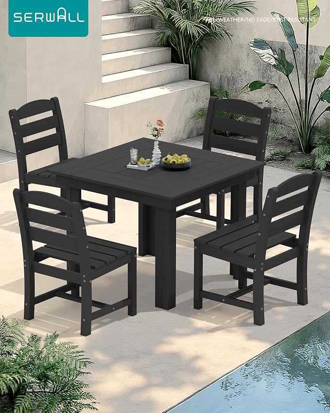 SERWALL HDPE Outdoor Square Dining Set for 4 | with Armless Chair Seat