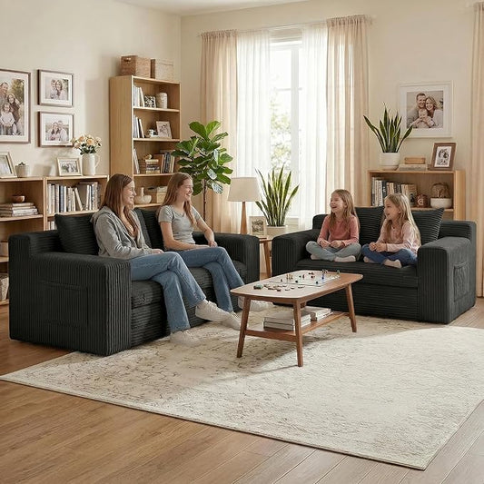 Boneless Loveseat Sofa Bed, Tri-Folding Convertible Futon Sleeper with Handle & Side Pockets, 54'' Boneless Couch with Hook and Loop No Assembly for Small Space,Living Room & Bedroom