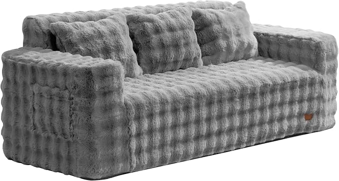 ZurNesfure Sofa Couch Cloud 3-Seater Memory Foam Couch with Pillow No Assembly Required, Modern Couch with Removable Washable Cover Boneless Sofas for Living Room Bedroom Apartment (Grey,3-Seater)