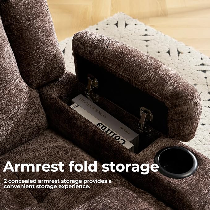 Oversized Power Recliner Chair for Elderly with Massage and Heat, Dual Motor Lay Flat Recliner with Arm Storage,Lift Chair for Big Tall, Infinite Position,Extended Footrest, Coffee