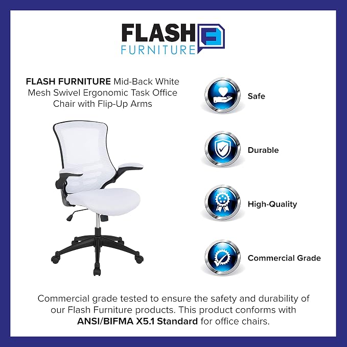 Flash Furniture Kelista Office Chair, Ergonomic, Mid-Back, Black Mesh with Swivel