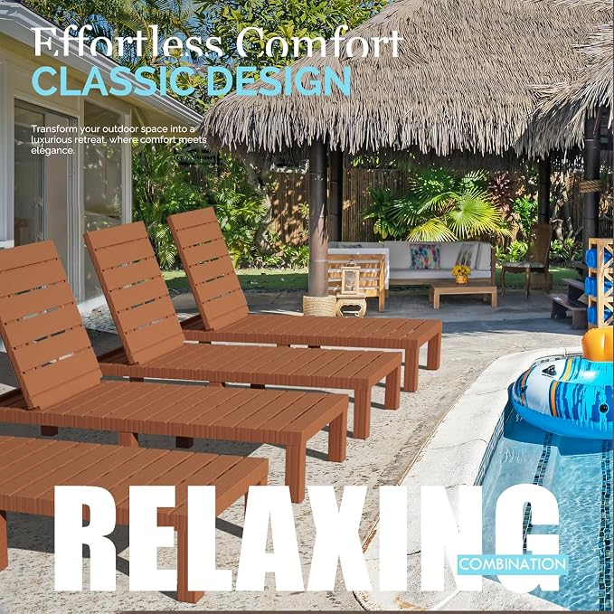 DIMAR GARDEN Outdoor Chaise Lounge,Resin Pool Lounge Chair Waterproof Recliner, Caramel