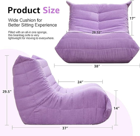 Hobestluk Adults Bean Bag Chair Faux Fur BeanBag Couch for Living Room | Purple Corduroy,Ergonomic Design,Memory Foam,UltraSoft,Anti-slip Bottom,No Assembly Required,Decorative Style for Living Room