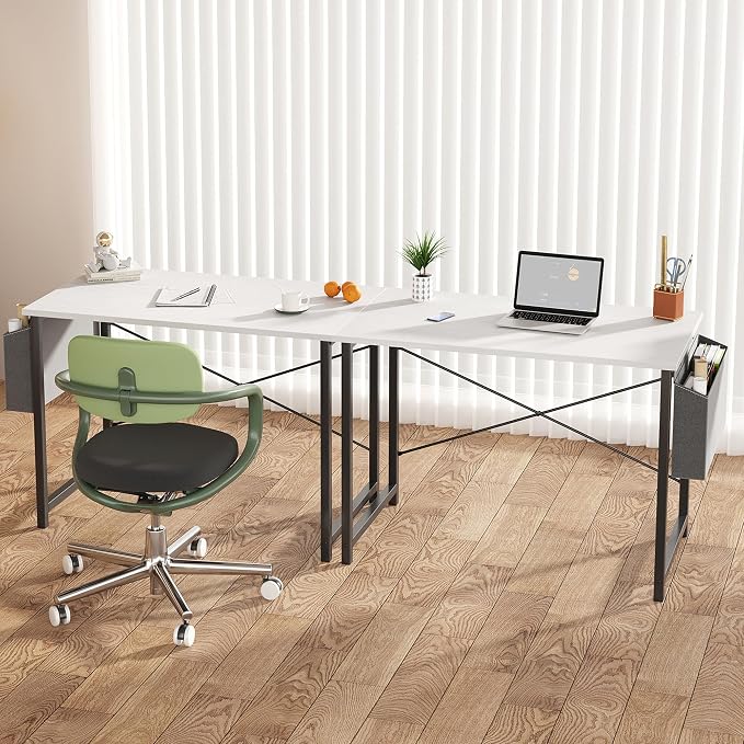 OLIXIS Small Computer Desk, 31 Inch Home Office Desks, Writing Study Craft Work Gaming Table, Computer Workstation for Bedroom Small Spaces with Storage Bag, White