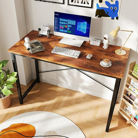 DUMOS 44 Inch Small Computer Desk for Home Office, Gaming Writing Desks for Bedroom Modern Study Work Table Simple Style Workstation with Reinforcement Structure, Rust