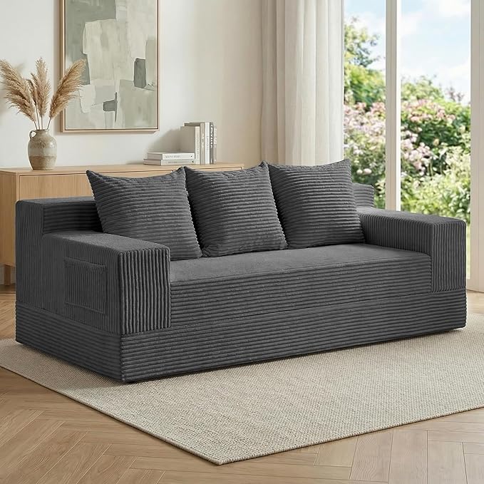 cidludto Convertible Sofa Bed, 78" Oversized Boneless Loveseat Couch 2 in 1 Foldable Futn Bed Couch in A Box, Folding Sofa Chair for Living Room, No Assembly Required, Grey