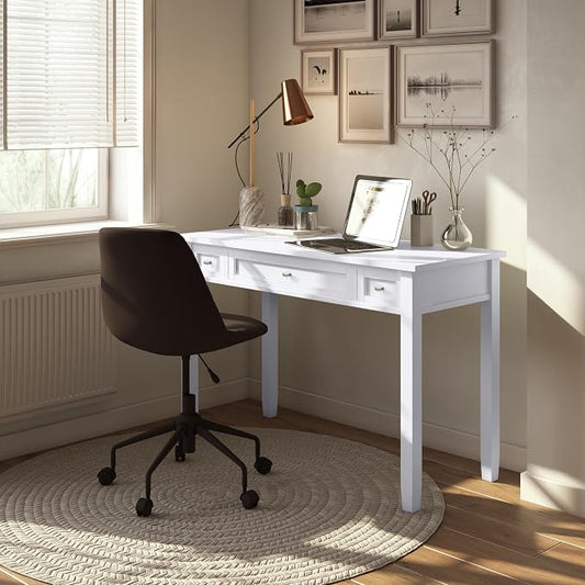 SIMPLIHOME Warm Shaker Desk - 48 Inch Wide Solid Wood Writing Desk in White, Transitional Home Office Computer Table for Workspace or Study with Flip-Down Keyboard Tray and 2 Drawers