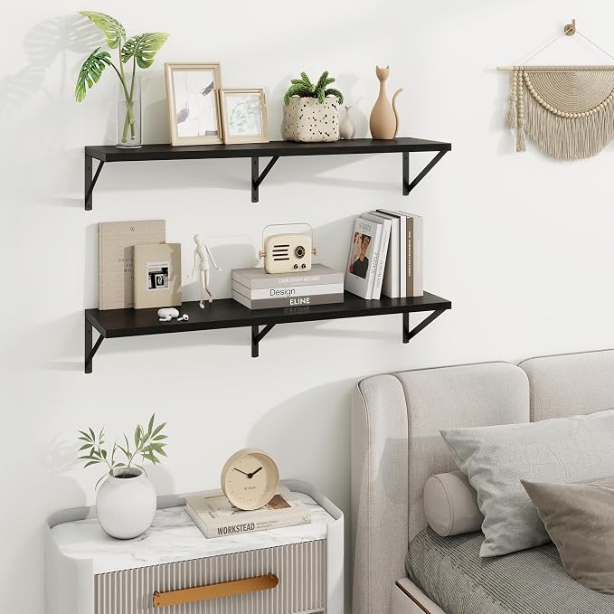 Axeman Deep Floating Shelves | 36 Inch Black Wall Shelves Set of 2 | 10 Inch Deep Wood Floating Shelves for Wall | 36" W x 10" D Black Shelves for Living Room Bathroom Kitchen