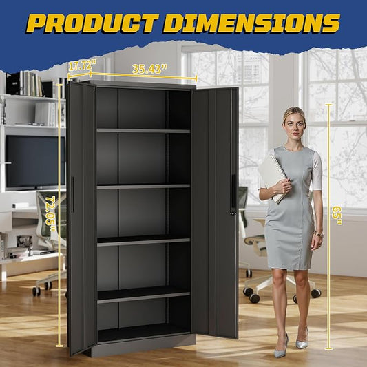Metal Storage Cabinet with Adjustable Shelves, 72" Steel Garage Storage Cabinets with Lock and 2 Door, Locking Tool Cabinet Utility Cabinets for Garage, Kitchen, Home Office, School, Shop