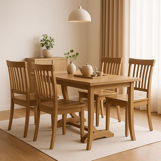 COLAMY Wooden Dining Chairs Set of 4, Spindle High Back Windsor Kitchen Side Chair, Farmhouse Dining Chairs for Kitchen and Dining Room, Light Brown