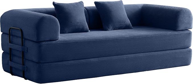 Convertible Sofa Bed with Corduroy Pillow,Comfy Floor Sofa Bed Compressed Sofa in Box, Convertible Sofa Bed for Living Room Bedroom Lounge Studio, Comfy High Density Foam Mattress(Navy Blue)