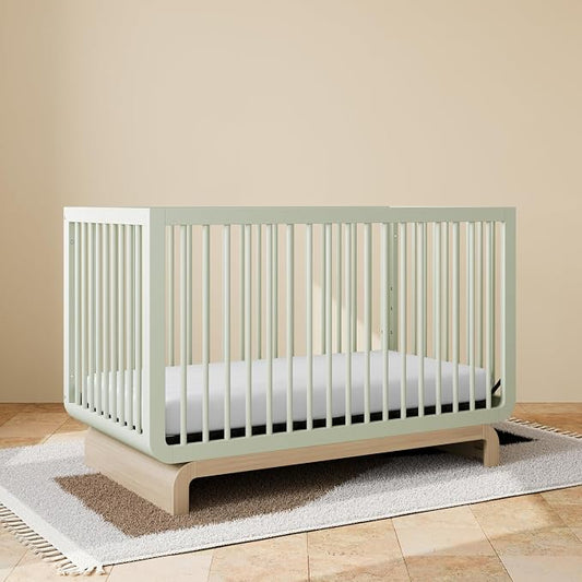 Storkcraft Santorini Convertible Crib with Toddler Guardrail & Storkcraft 6-Inch Grow-with Me Premium Waterproof Dual-Sided Toddler Bed Mattress (Sage with Driftwood) – GREENGUARD Gold Certified