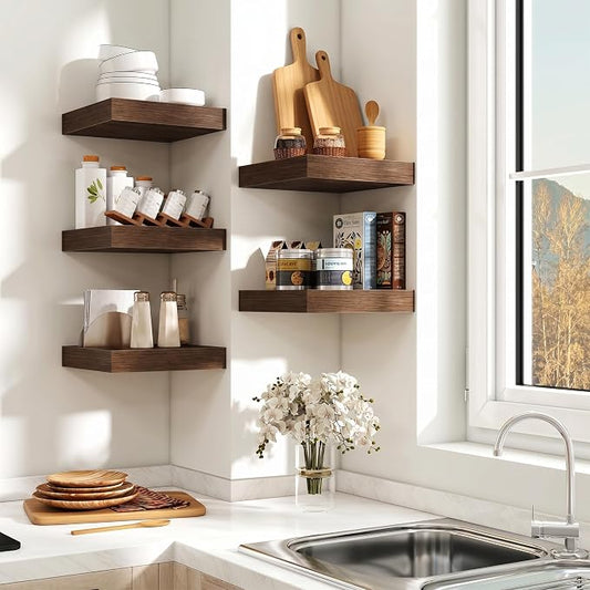 Fun Memories Floating Shelves for Wall 10 Inch, 10 Inch Deep Square Wall Shelves, Bathroom Storage Shelves Over Toilet, Wood Floating Shelves for Living Room Bedroom, Walnut, Set of 2
