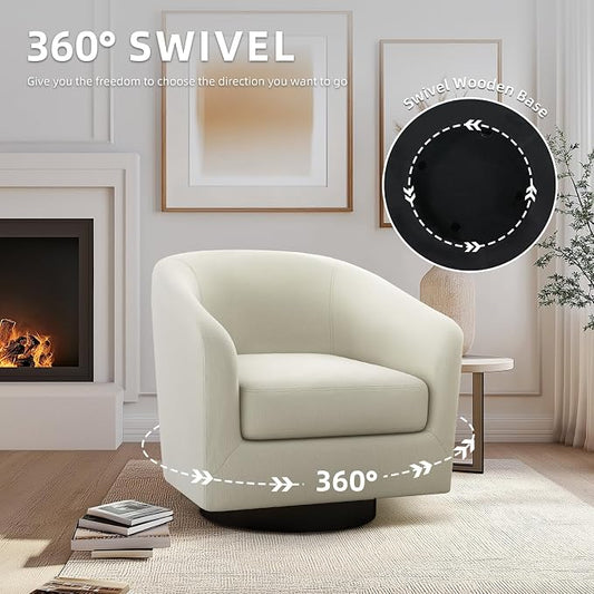 360° Swivel Barrel Accent Chair Armchair, Round Club Arm Chair in Fabric for Lving Room, Modern Upholstered Small Bedroom Single Sofa Seat - Beige, Set of 4