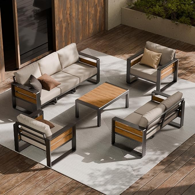 ZANDOR Aluminum Outdoor Patio Furniture-3-Seat with Table,Dark Gray | Rustproof,High weight capacity,Water-repellent,Washable Cover,All-Weather Resistant,Easy clean,for Poolside Backyard Deck