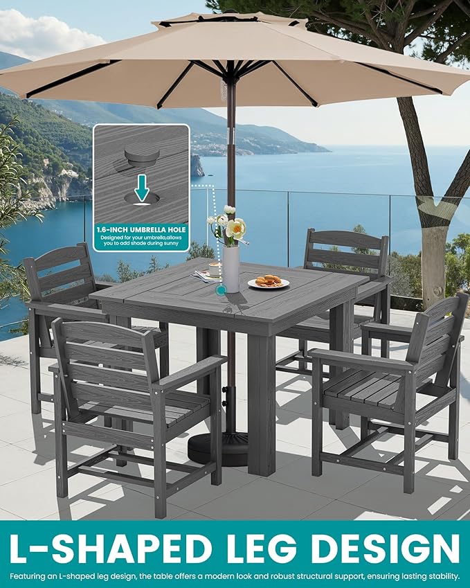 SERWALL HDPE Outdoor Square Dining Set for 4 | with Armchair Seat