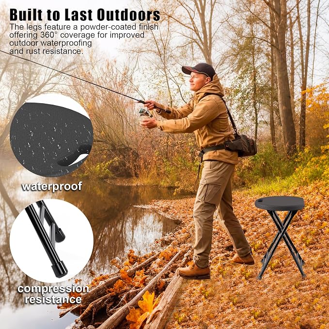 Folding Stool, 18 Inch Foldable Stool with Handle & Steel Frame, Pack of 4 Folding Bar Stools, 440lbs Sturdy Foldable Lightweight Metal Chair for Camping, Indoor and Outdoor, Black