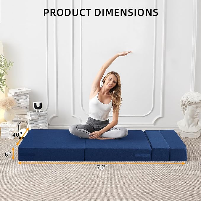 FILUXE Folding Sofa Bed | Convertible Sleeper Chair Bed for Adults, Fold Out Chair to Bed Linen Futon Chair with Pillow, for Home Dorm Apartment RV Living Room, Standard Size, Navy Blue