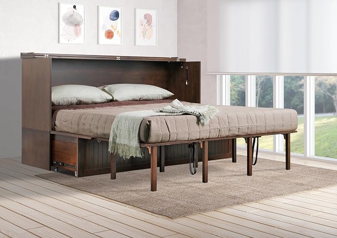 Mega Solutions Murphybedz Tuscany Murphy Cabinet Chest Bed with Charging Station 6 Inch (Tobacco, King)