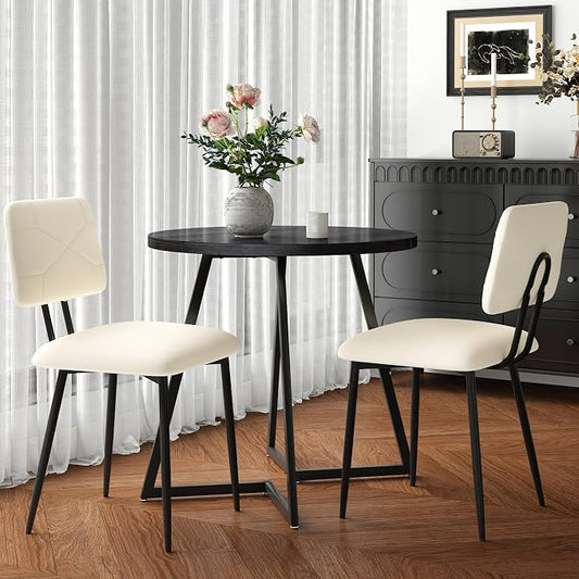 VECELO Dining Chairs Set of 2, Modern Upholstered Kitchen Chairs with Faux Leather Cushion Seat & Metal Legs for Kitchen, Living Room, Tufted Backrest Design, Beige