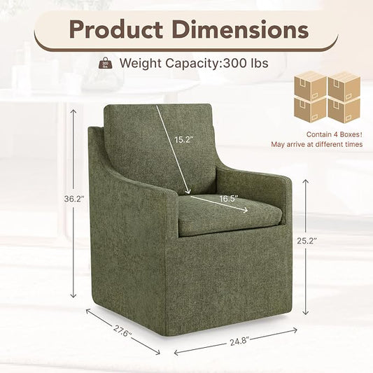 KISLOT Upholstered Dining Chairs Set of 4, Modern Dining Room Chairs with Casters & Washable Cover, Rolling Accent Chair with Hidden Storage for Kitchen, Farmhouse, Living Room, Green, 4 Box