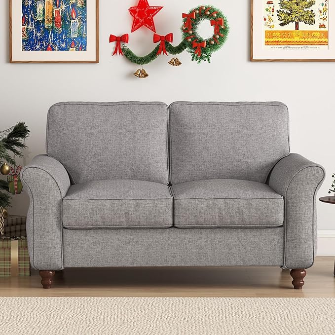 Bonzy Home 57" Loveseat Sofa, 2 Seater Sofa for Living Room, Upholstered Comfy Sofa Couch for Small Space, Living Room, Apartment, Office, Grey