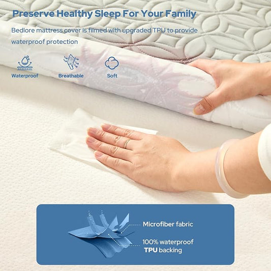 BEDLORE Waterproof Mattress Protector, King Size Mattress Pad with Deep Pocket 6"-18" Depth, Soft Dirt-Proof Double Bed Mattress Cover for Bedroom, College Dorm, Hotel (Light Gray)