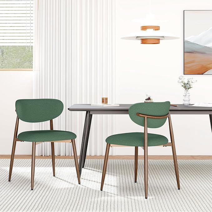 MALOL Dining Chairs Set of 4, Curved Back Kitchen Room Chairs with Metal Legs and Anti Slip Pads, Upholstered Dining Chair for Home and Restaurant, Green