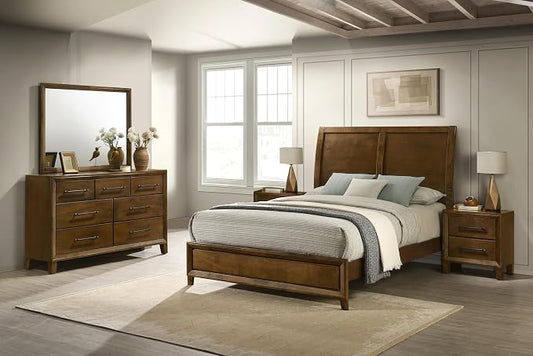 New Classic Furniture Ballard 5-Piece Wood Queen Bedroom Set with 2-Nightstands, Walnut Brown
